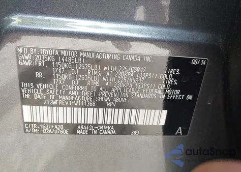 2014 Toyota Rav4 Xle z USA, uszkodzony, nr VIN 2T3WFREV1EW111368